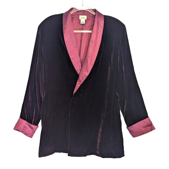 Neiman Marcus Womens Vintage Red Wine Velvet & Silk Wrap Smoking Jacket 12 SEE - Picture 1 of 10